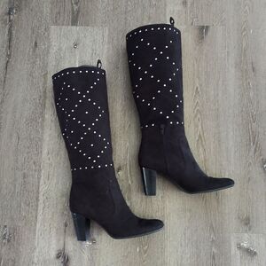 A.n.a Women's Brown Studded Faux Suede Knee High Heeled Boots Size 8